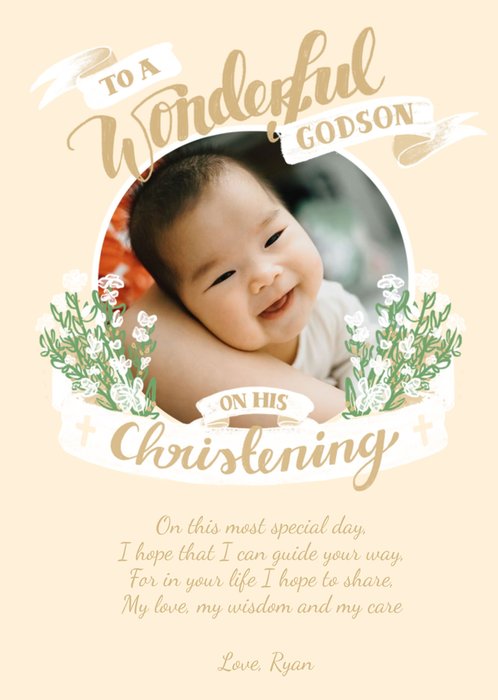 Banner Wonderful Godson Christening Photo Upload Card