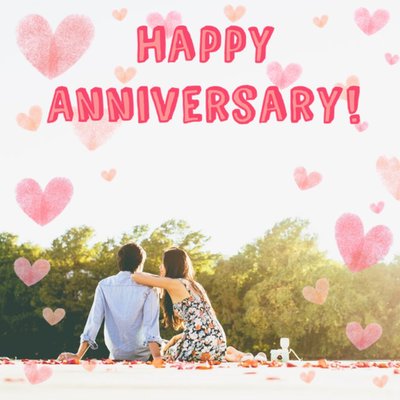 Watercolour Hearts Happy Anniversary Photo Card