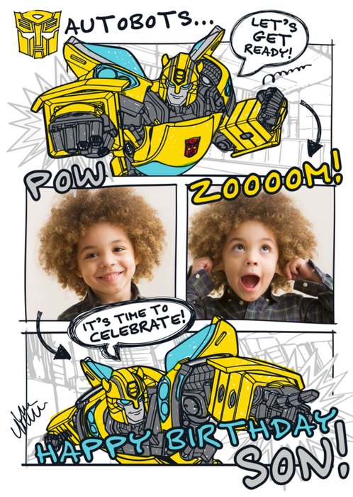 Transformer Autobots Son photo upload birthday card