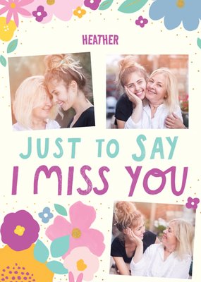 Illustrated Floral Photo Upload I Miss You Postcard  