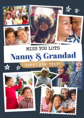 Modern Photo Upload Collage New Year Card For Nanny And Grandad