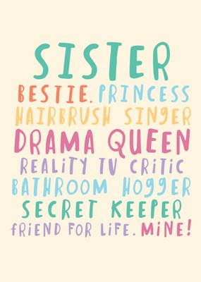 Sister Colourful Typography Birthday Card