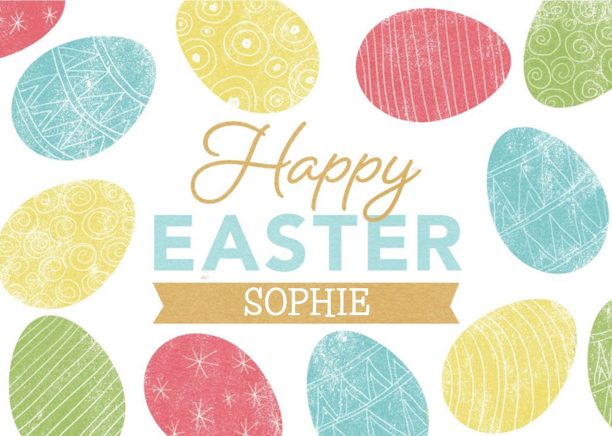 Moonpig Illustrated Multicoloured Easter Eggs Happy Easter Editable Receipient Card
