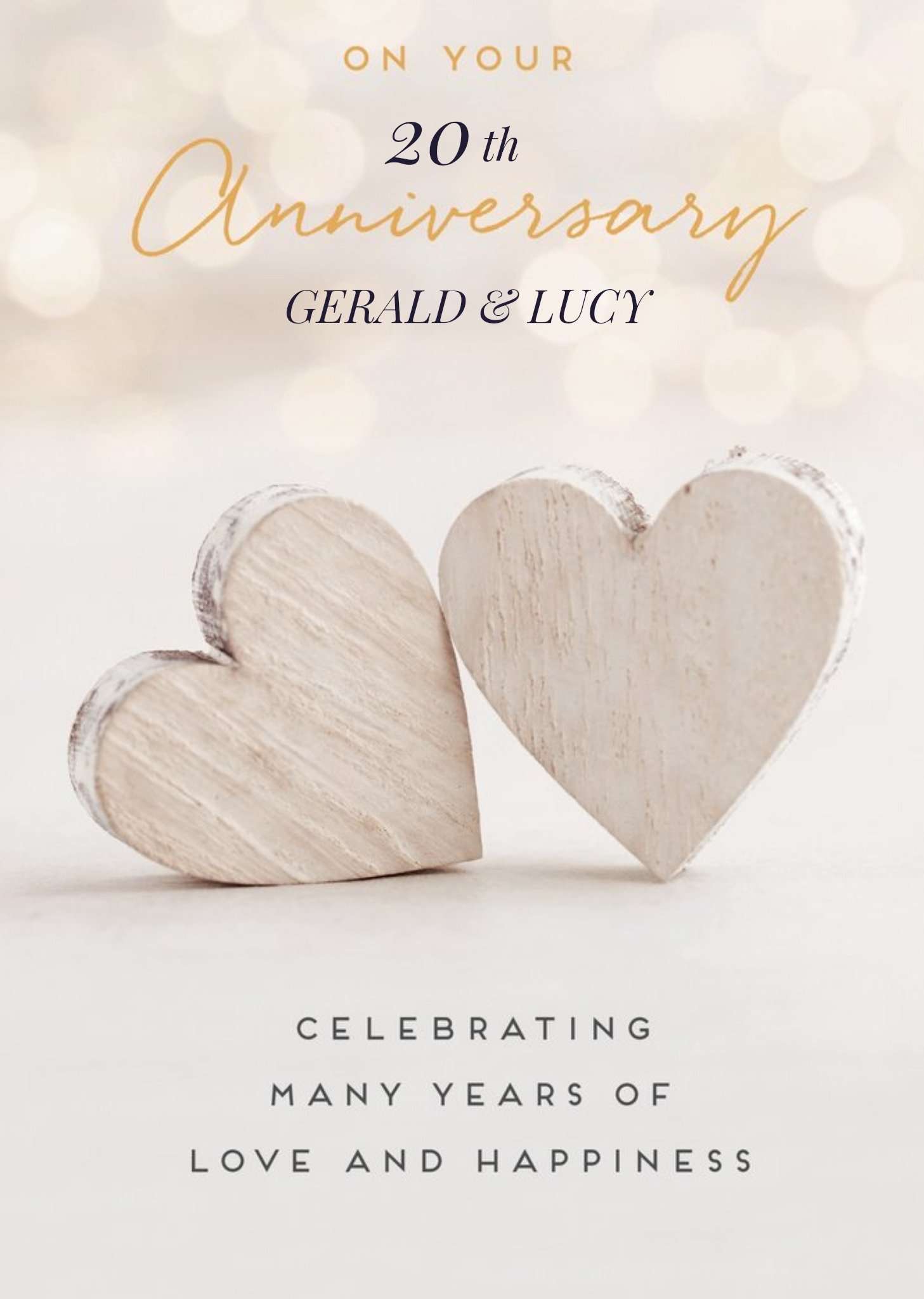 Moonpig Pigment Wooden Hearts 20th Anniversary Card