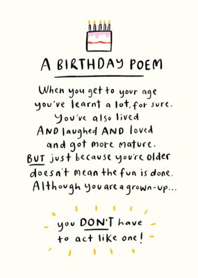 Humourous Sentimental Poem Typography Birthday Card