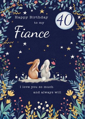 Illustrated Foliage Frame Rabbits Photo Male Birthday Card