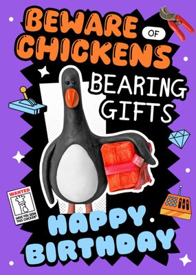 Feathers McGraw Beware Of Chickens Wallace And Gromit Birthday Card