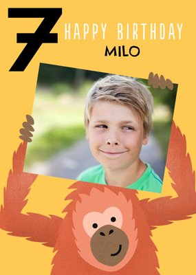 Cute Simple Illustration Of An Orangutan Happy 7th Birthday Photo Upload Card