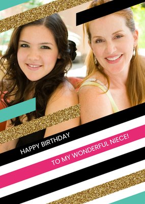 Diagonal Stripes Personalised Photo Upload Happy Birthday Card For Niece