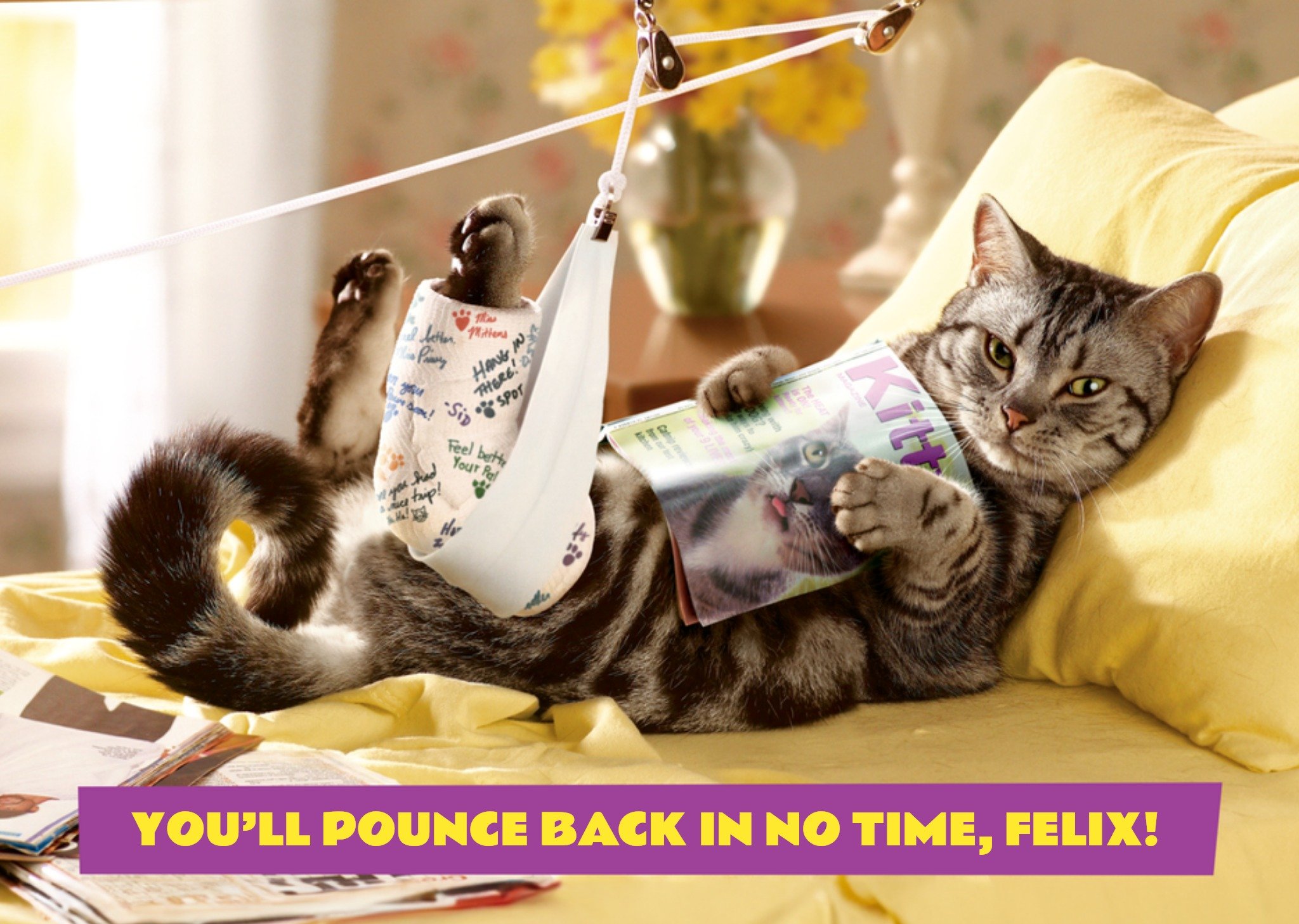 Moonpig Avanti You'll Pounce Back In No Time Funny Poorly Cat Get Well Card