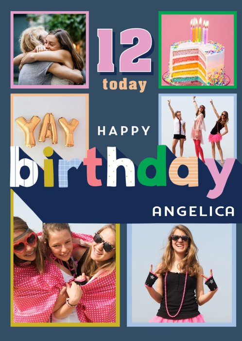 Modern Multiple Photo Upload 12 Today Birthday Card