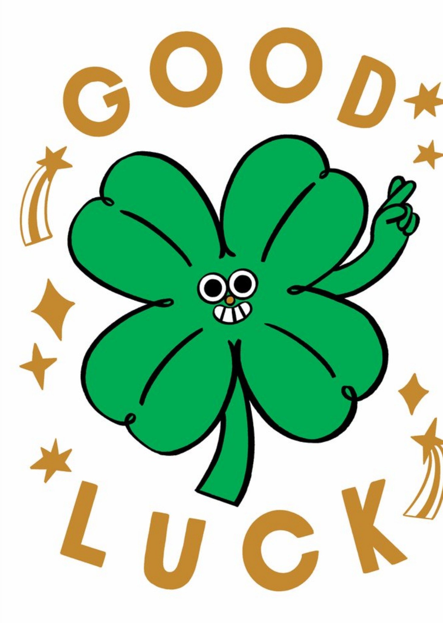 Moonpig Jacky Sheridan Illustrated Four Leaf Clover Good Luck Card