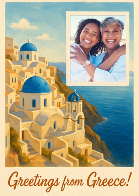 Painted Santorini Landscape Photo Upload Postcard