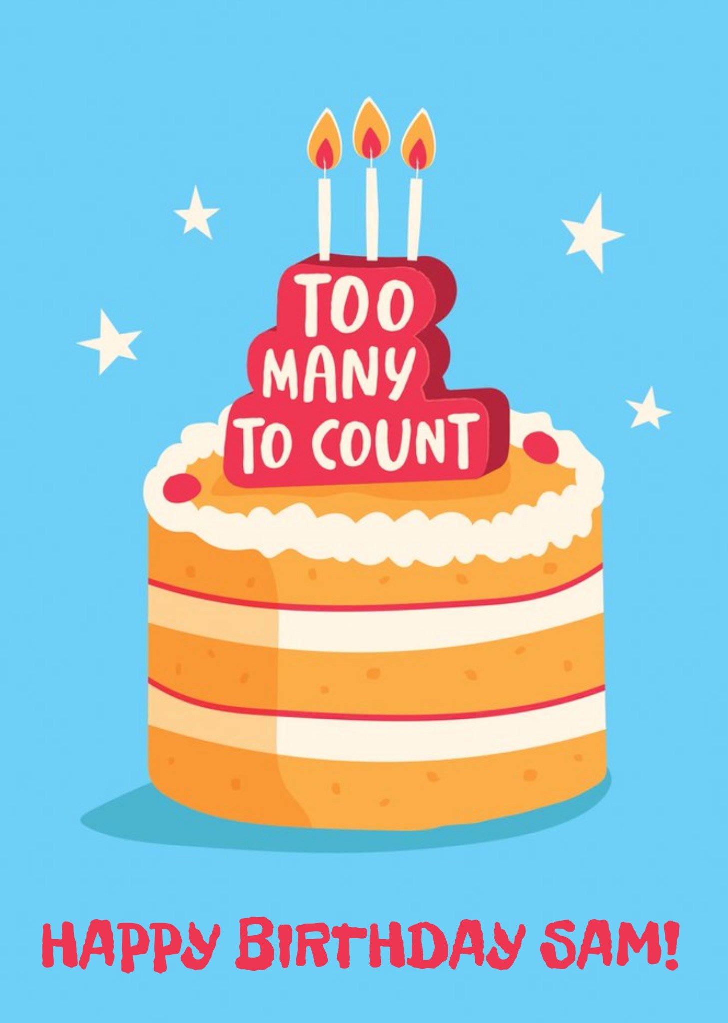 Moonpig Bright Graphic Too Many To Count Birthday Cake Birthday Card