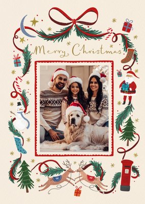 Festive Illustrated Photo Upload Christmas Card