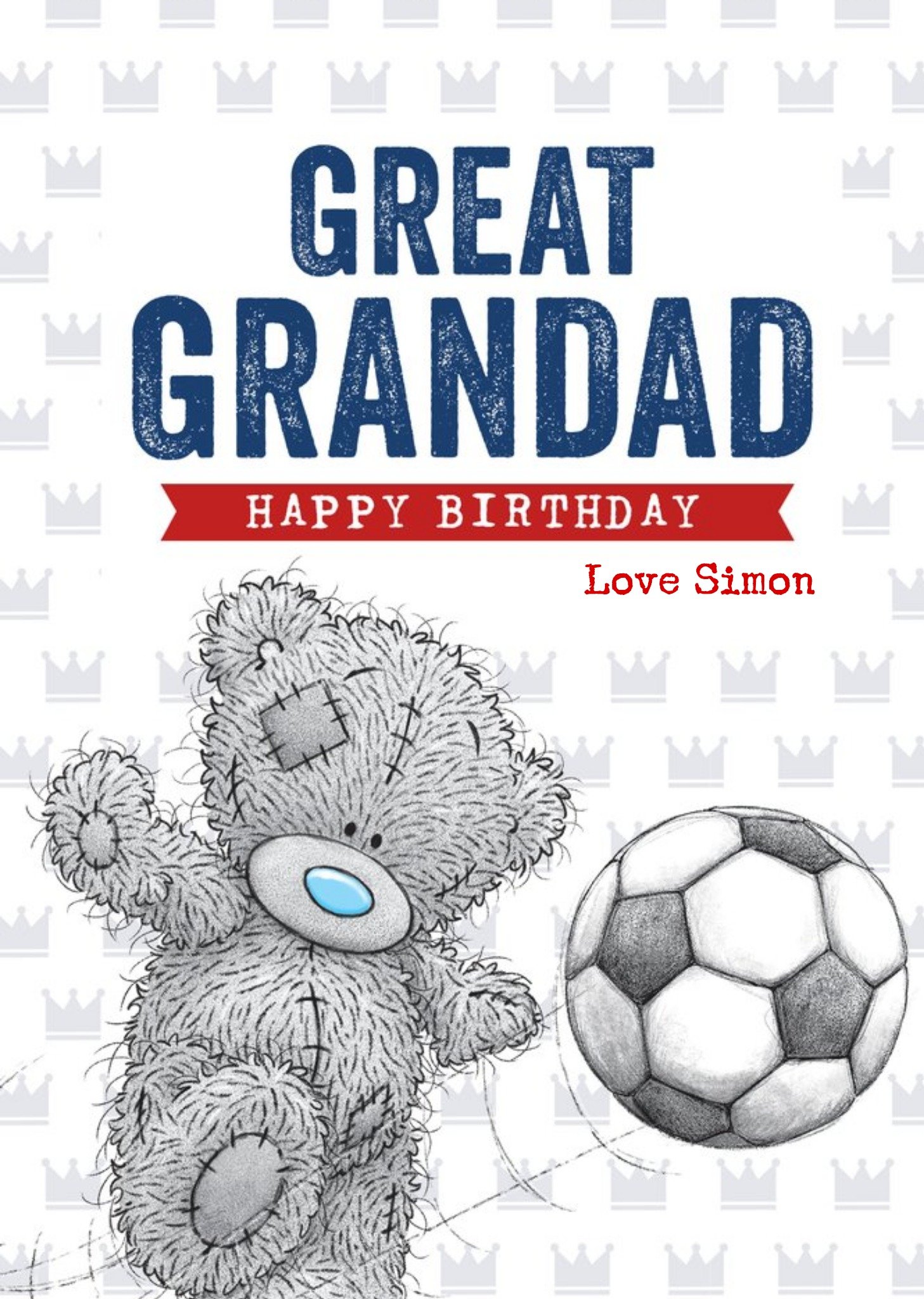Me To You Tatty Teddy Playing Football Great Grandad Happy Birthday Card
