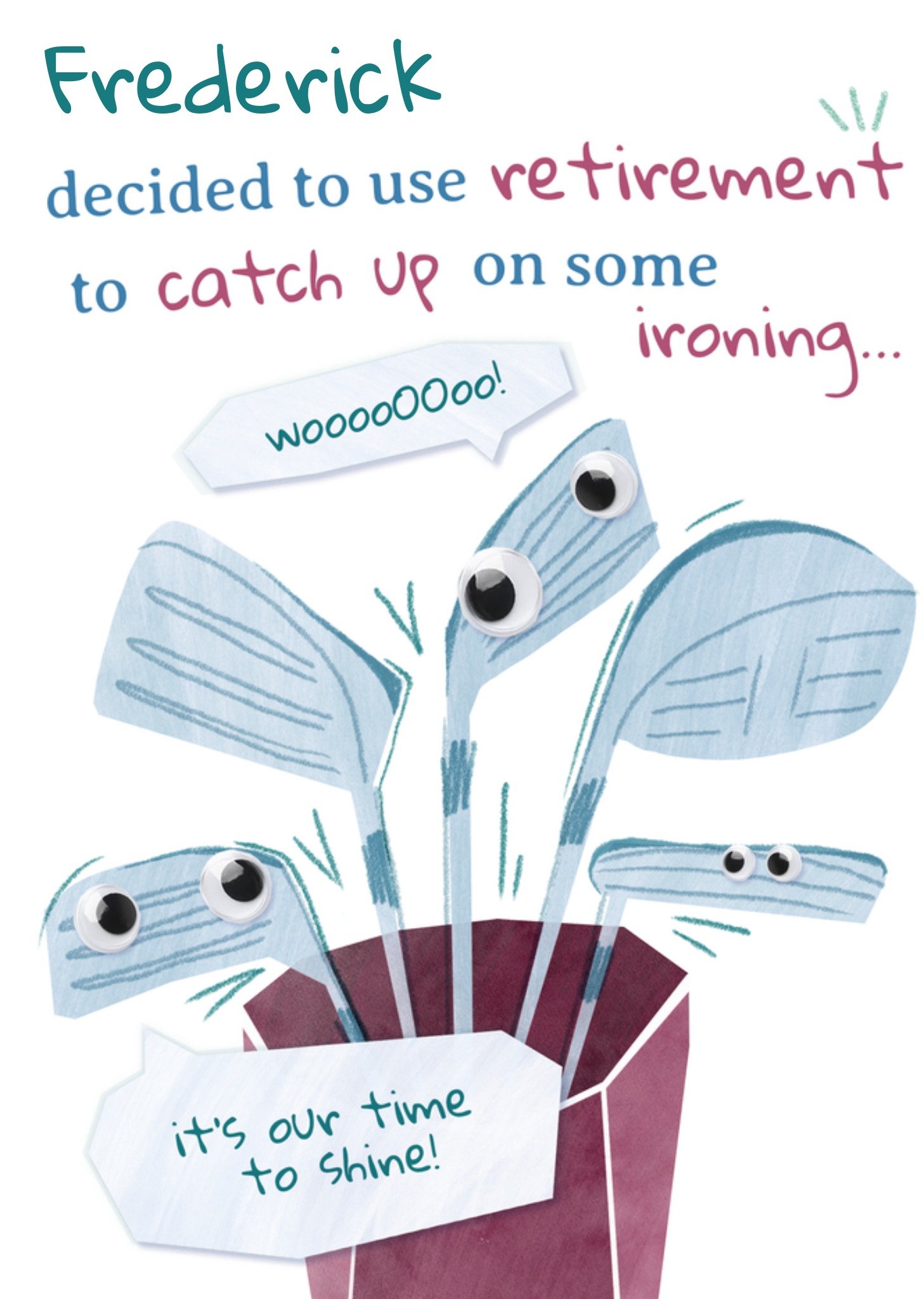 Moonpig Googly Eyed Golf Clubs Jokey Retirement Card