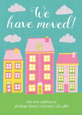 Pink Cartoon Houses Housewarming Party Invitation