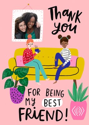 Illustration Of Two Woman On A Settee Talking Best Friend Photo Upload Thank You Card