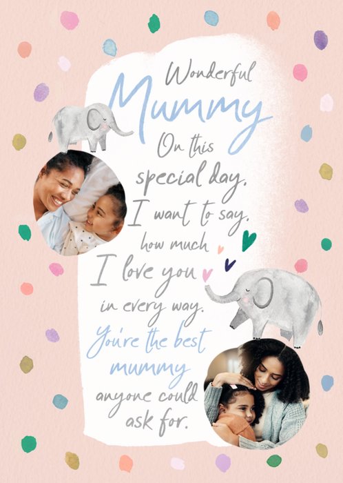 Mummy Illustrated Elephant Sentimental Verse And Photo Upload Mother's Day Card