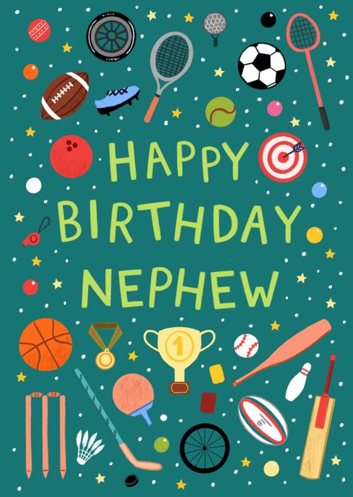 Happy Birthday Nephew Illustrated Sports Equiptment Card