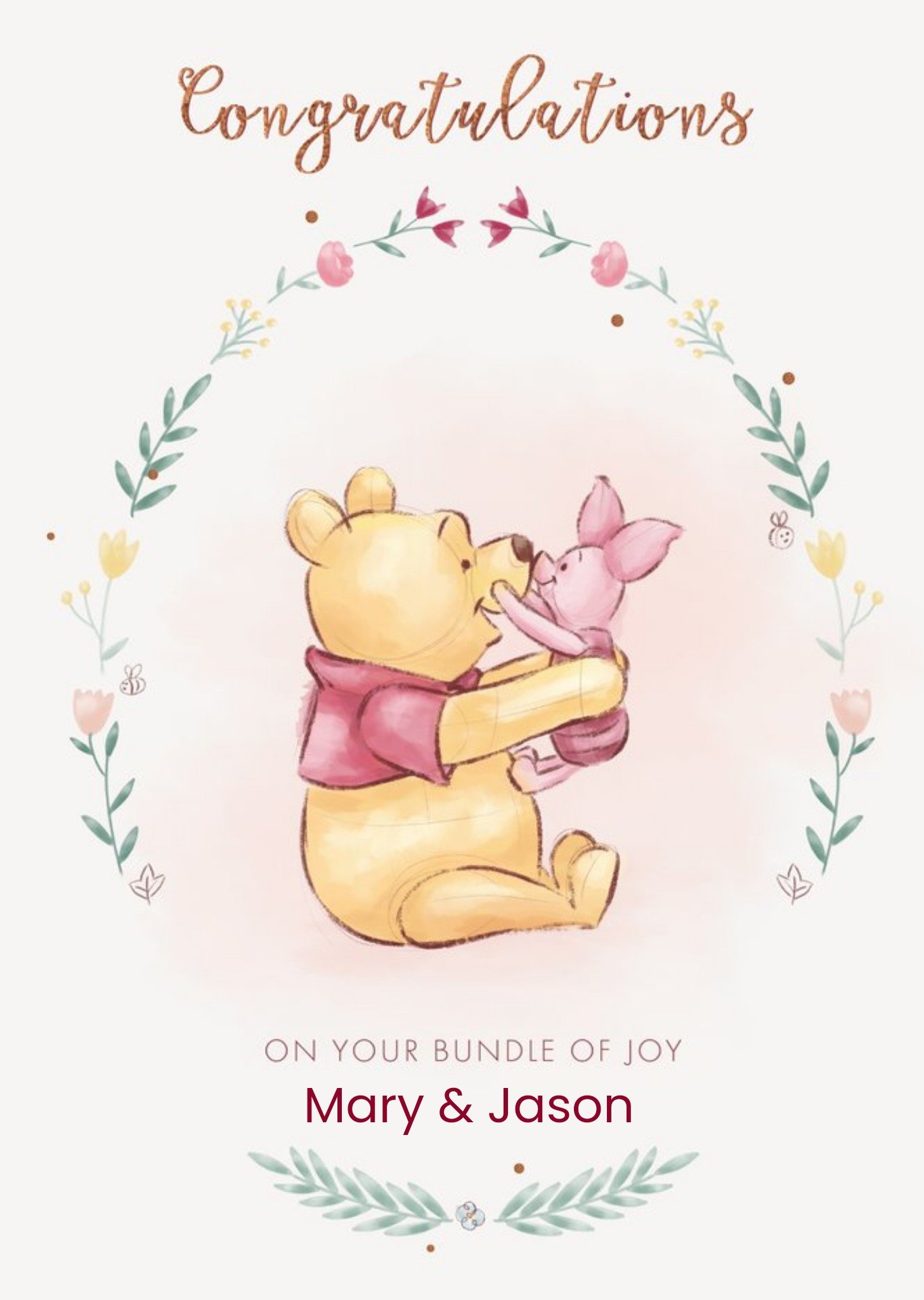 Winnie The Pooh Disney Pooh Congratulations Baby Personalised Card