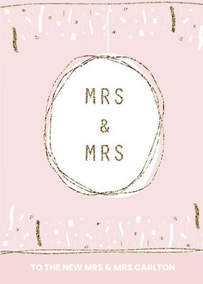 Pink And Gold Confetti Mrs And Mrs Personalised Wedding Card