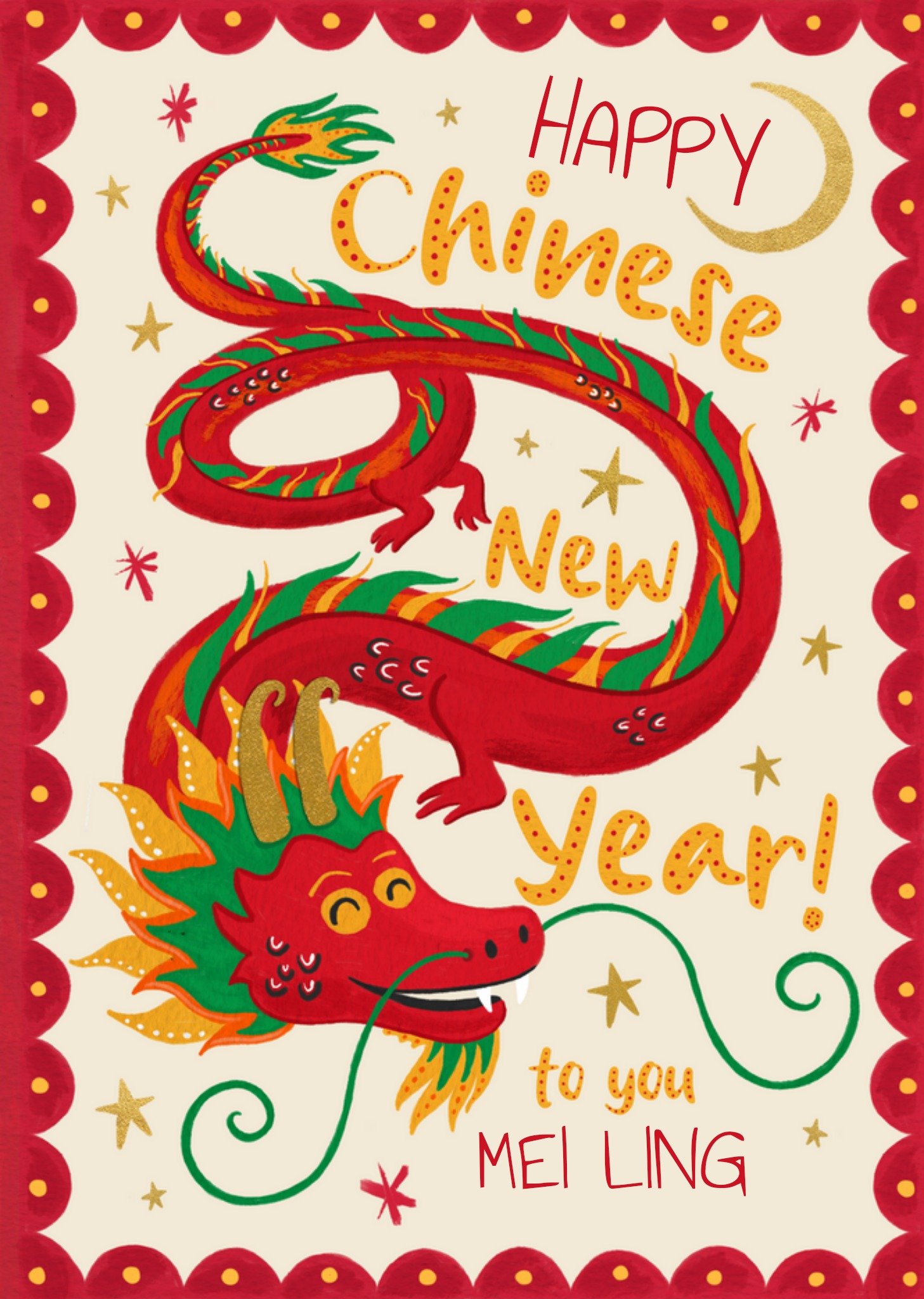 Moonpig Handpainted Dragon Chinese New Year Card, Large