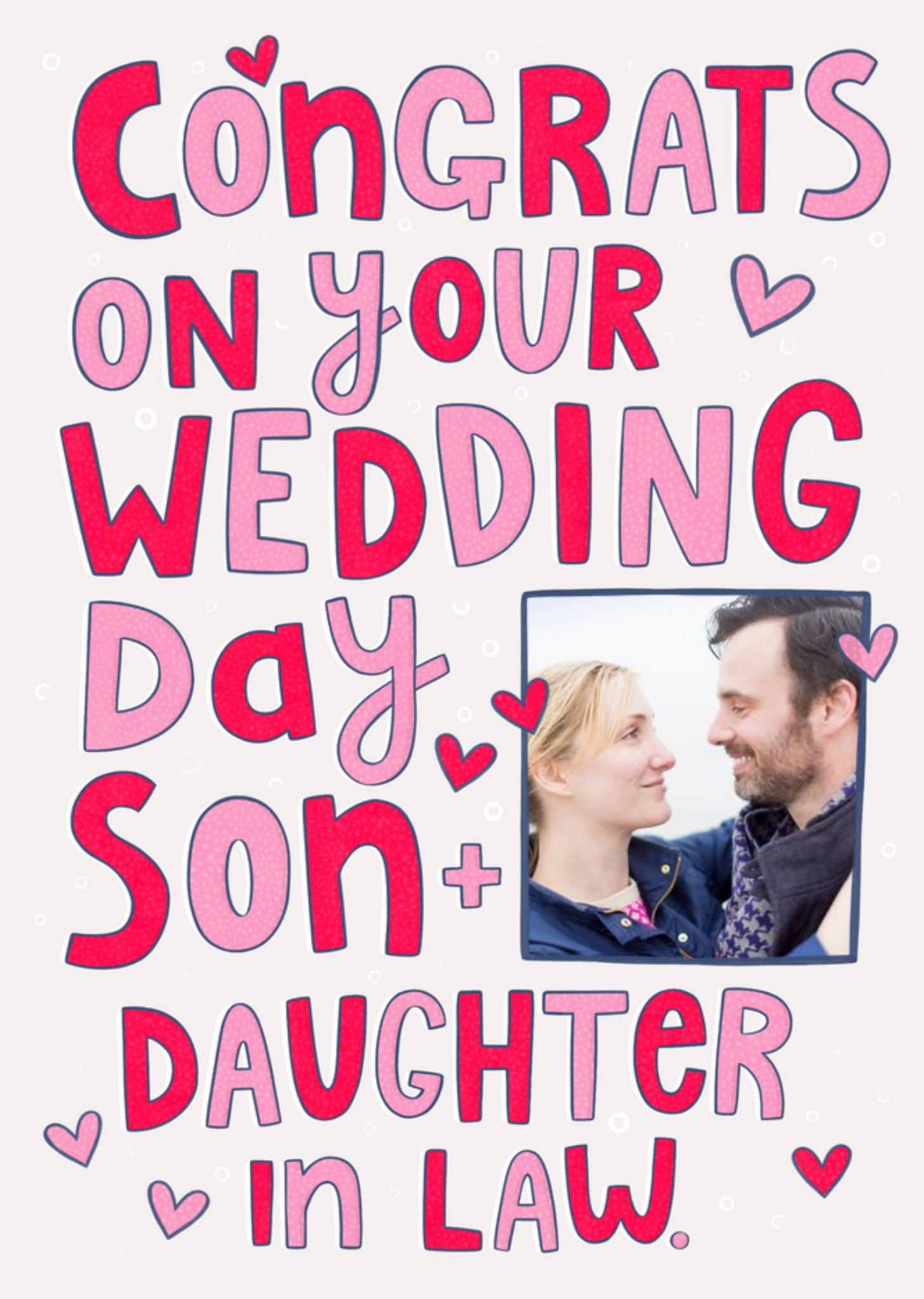 Moonpig Damien Barlow Typographic Photo Upload Son & Daughter In Law Wedding Card