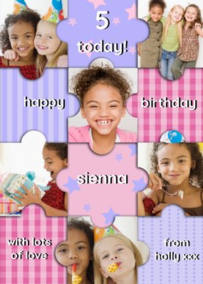 Pastel Puzzle Pieces Kids Happy Birthday Multi-Photo Card