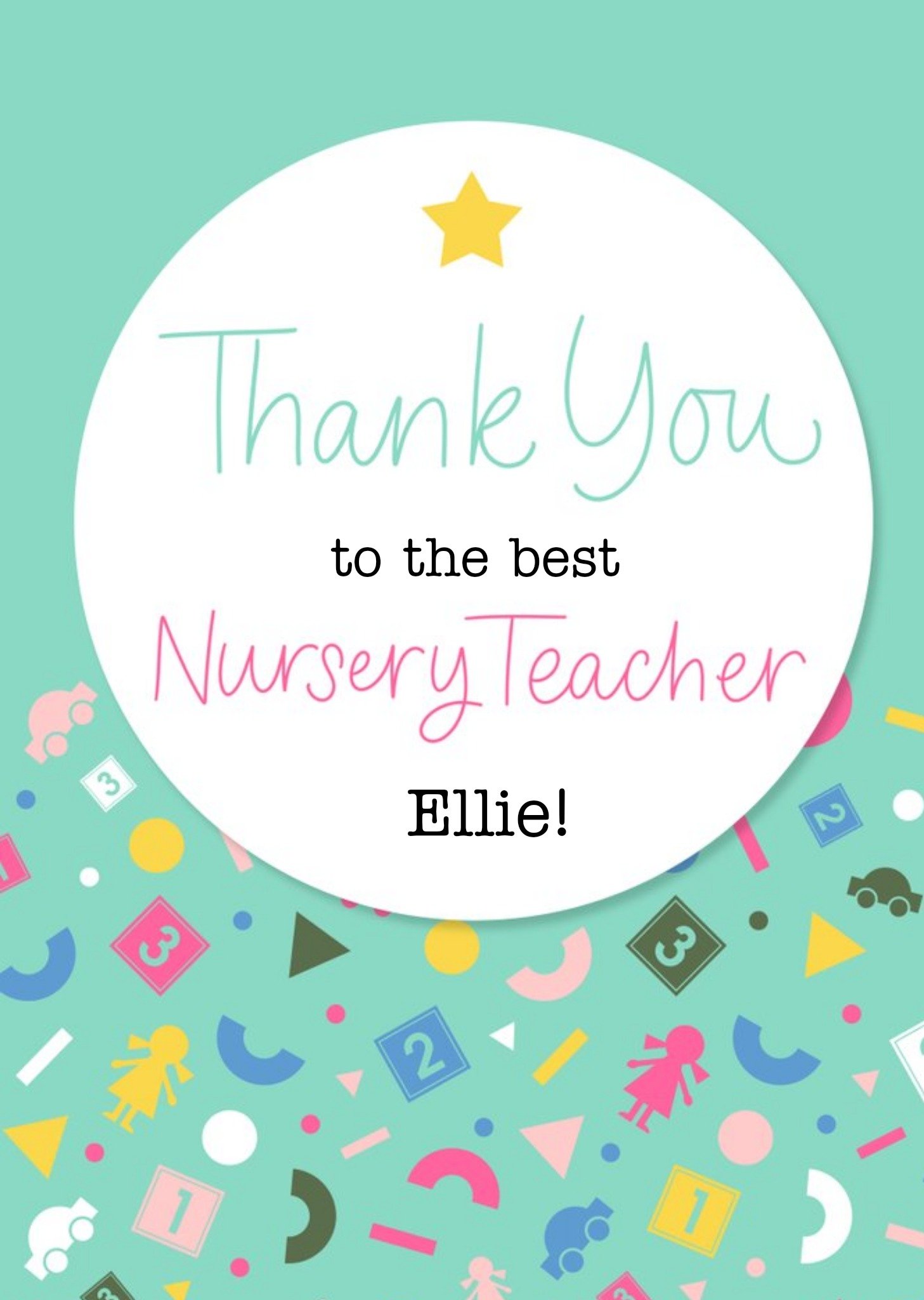 Moonpig Typographic To The Best Nursery Teacher Thank You Card, Large
