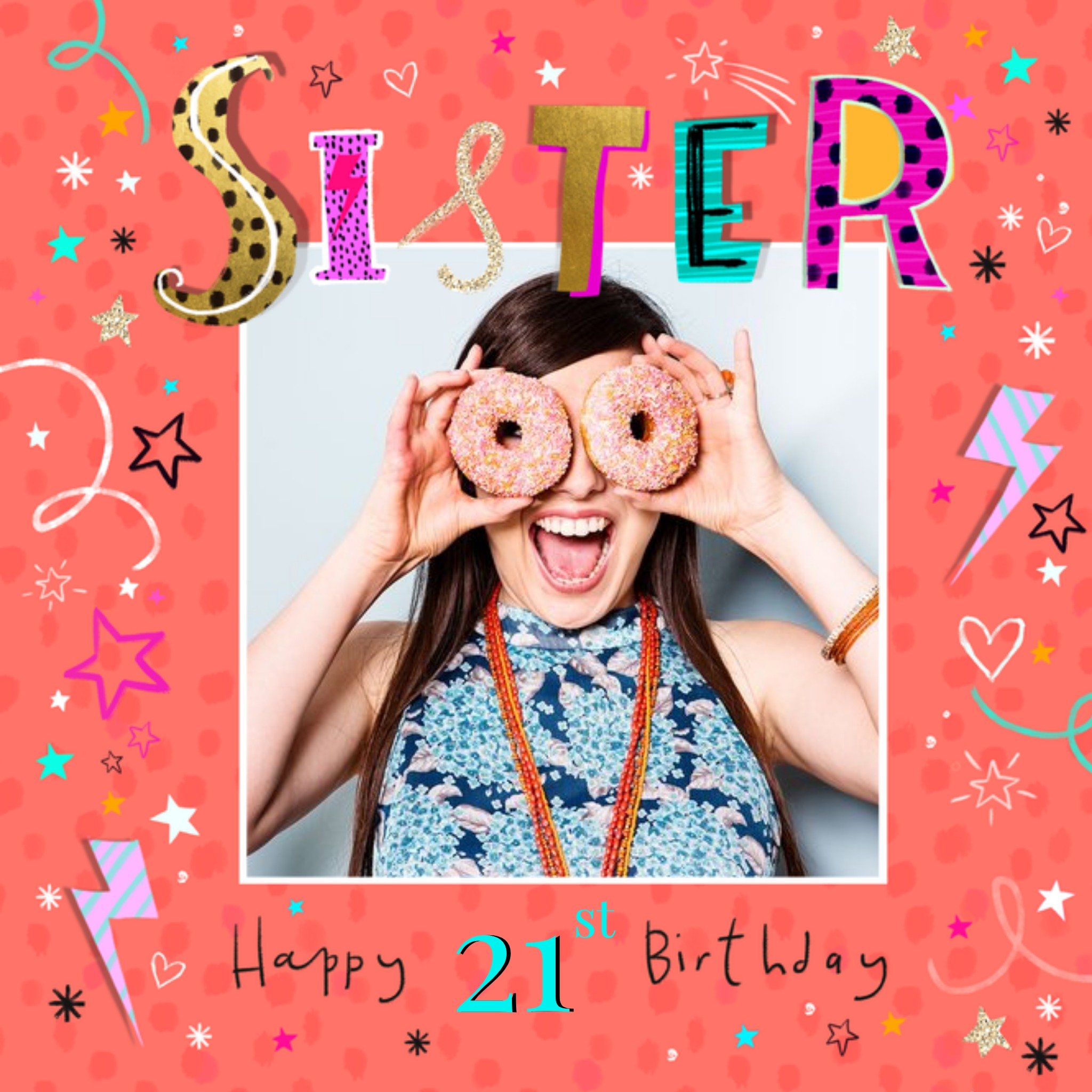 Moonpig Typographic Spots And Stars Sister Happy Birthday Photo Upload Birthday Card