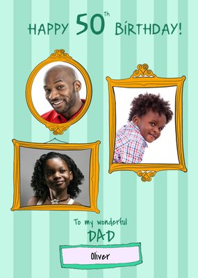 Photo Upload Illustrated Photo Frame Dad 50th Birthday Card