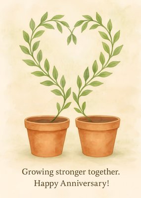 Growing Stronger Together Plant Pots Illustrated Anniversary Card