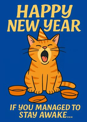Happy New Year Yawning Cat Card