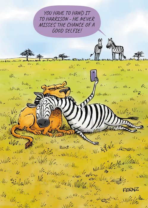 Cartoon Safari Doesn't Miss A Selfie Funny Card