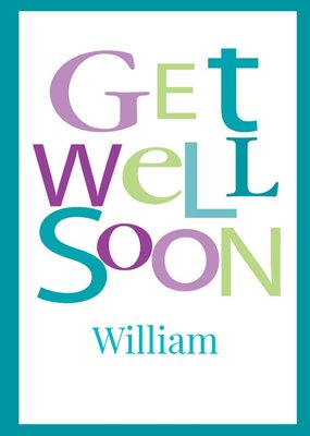 Green And Purple Bordered Personalised Get Well Soon Card