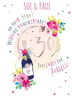 30th Pearl Wedding Anniversary Champagne Card