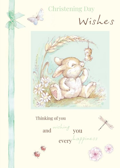 Little Bunny Thinking Of You Personalised Christening Day Card