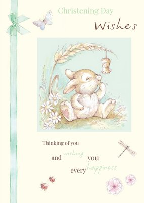 Little Bunny Thinking Of You Personalised Christening Day Card