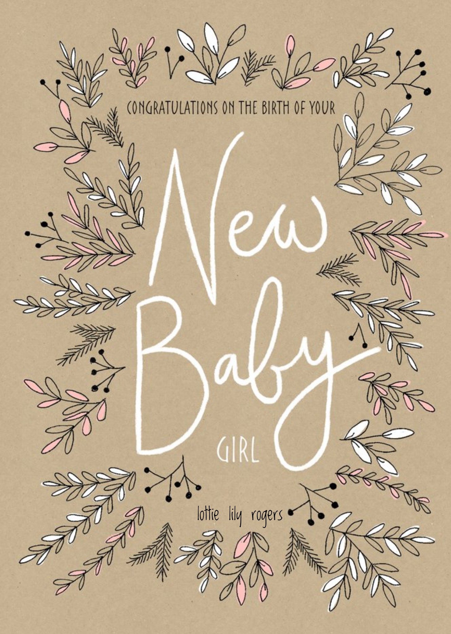Moonpig New Baby Girl Botany Personalised Text Card