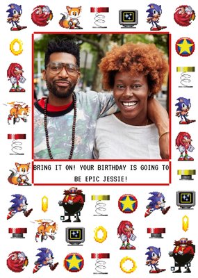 Sega Sonic Pixel Art Icons Photo Upload Birthday Card