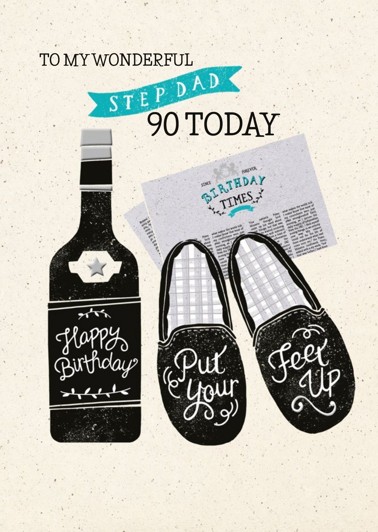 Moonpig Hotchpotch Illustrated Newspaper And Slippers Stepdad Birthday Card