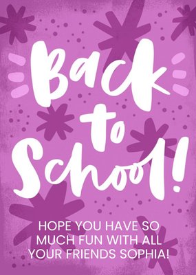 Handwritten Typography On A Purple Star Patterned Background Back To School Card