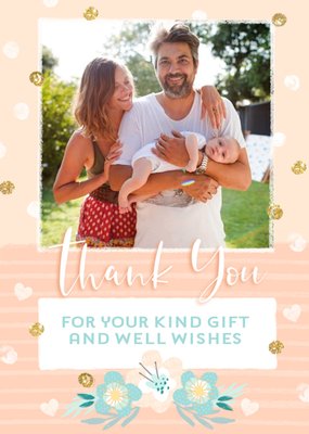 Cute Glitter Photo upload Thank you Card