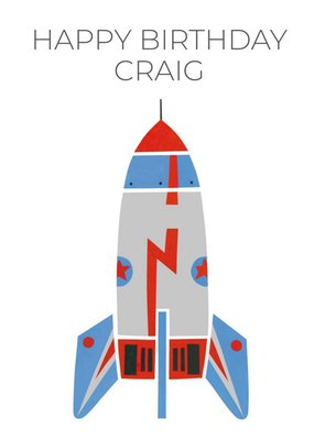 Cartoon Rocketship Personalised Kids Birthday Card