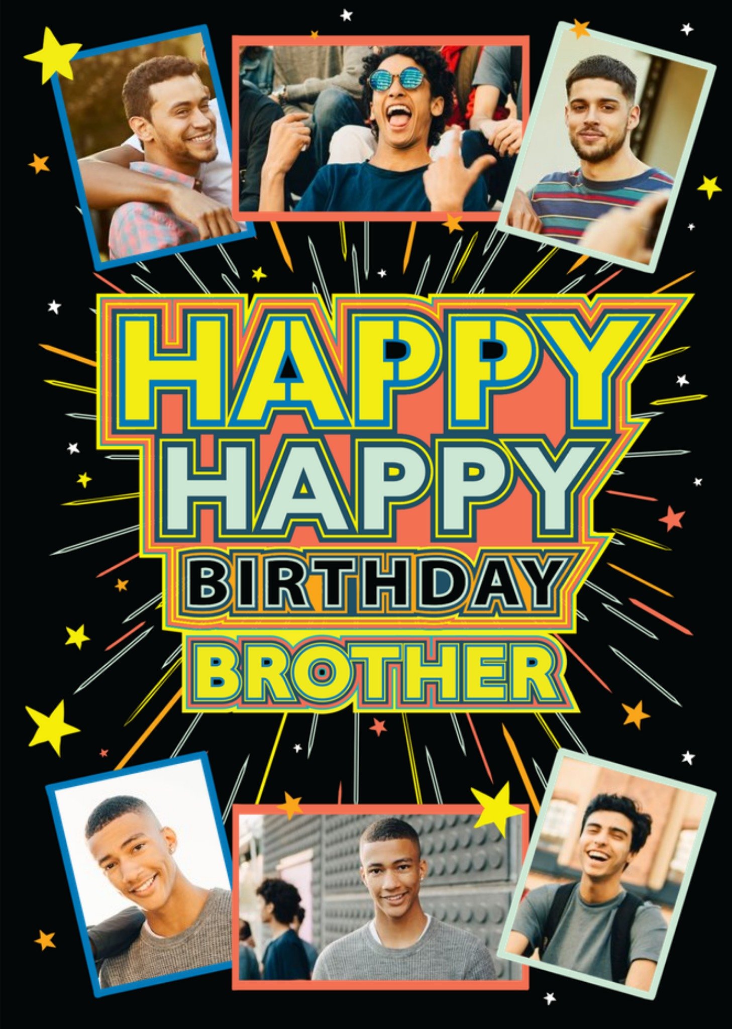 Moonpig Axel Typographic Happy Birthday Brother Multi Photo Upload Card