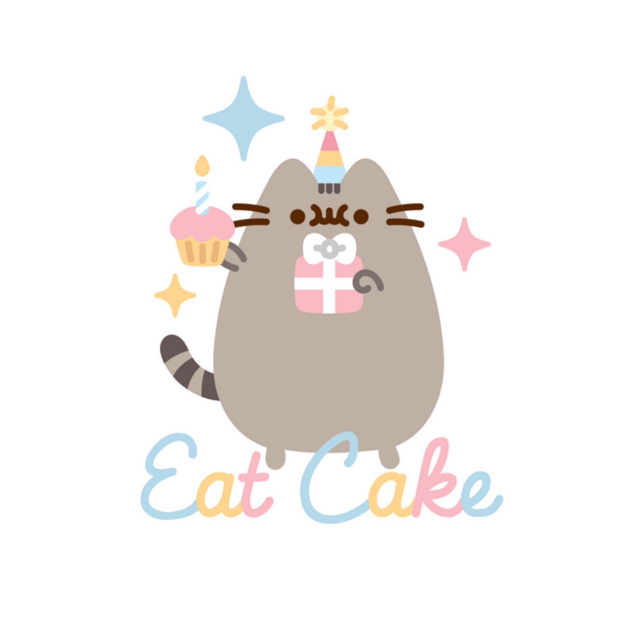 Moonpig Pusheen Eat Cake Birthday Card, Square