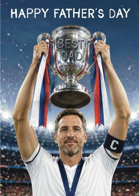 Best Dad Trophy Face Swap Photo Upload Football Father's Day Card