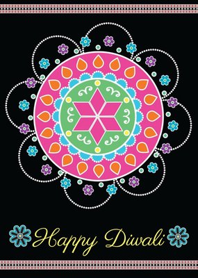 Black And Colourful Rangoli Pattern Personalised Happy Diwali Card